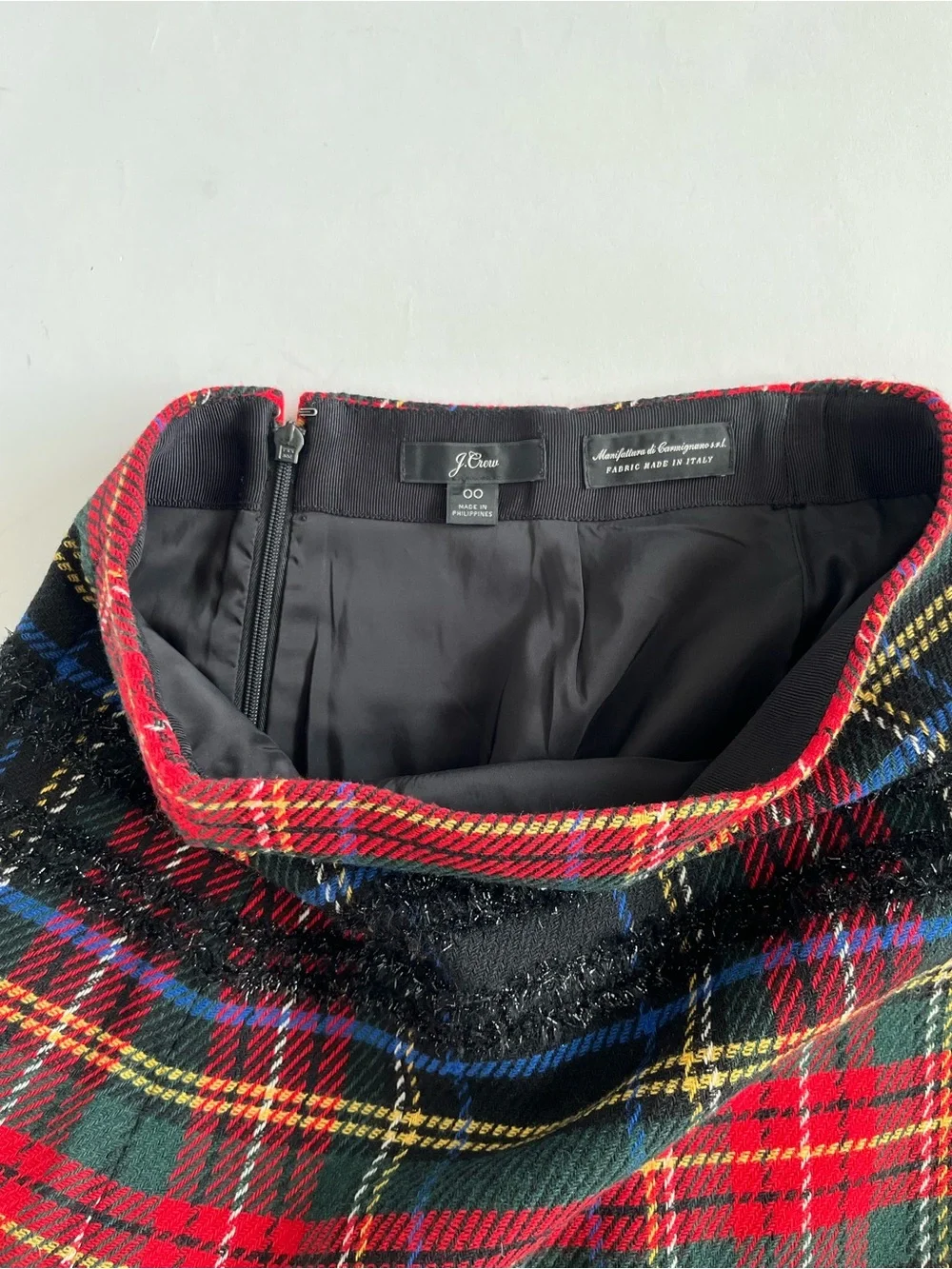 J. Crew Red Tartan Plaid Mini Skirt with Navy & Green